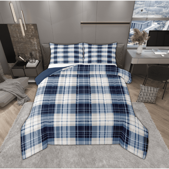 Manfei Chic Modern Plaid Bedding Comforter Set, Retro Buffalo Checkered Twin Comforter Sets, Teens Kid Adult Female Man Reversible Bedding Set, Lightweight Room Decor, 2-Piece
