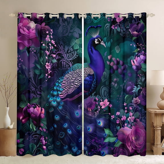 Manfei Chic Peacock Curtains Pack of 2 (42x84 Each),Rustic Flower Floral Curtains Blackout,Purple Pink Bedroom Curtains For Girls Kids,Ultra Soft Home Decor