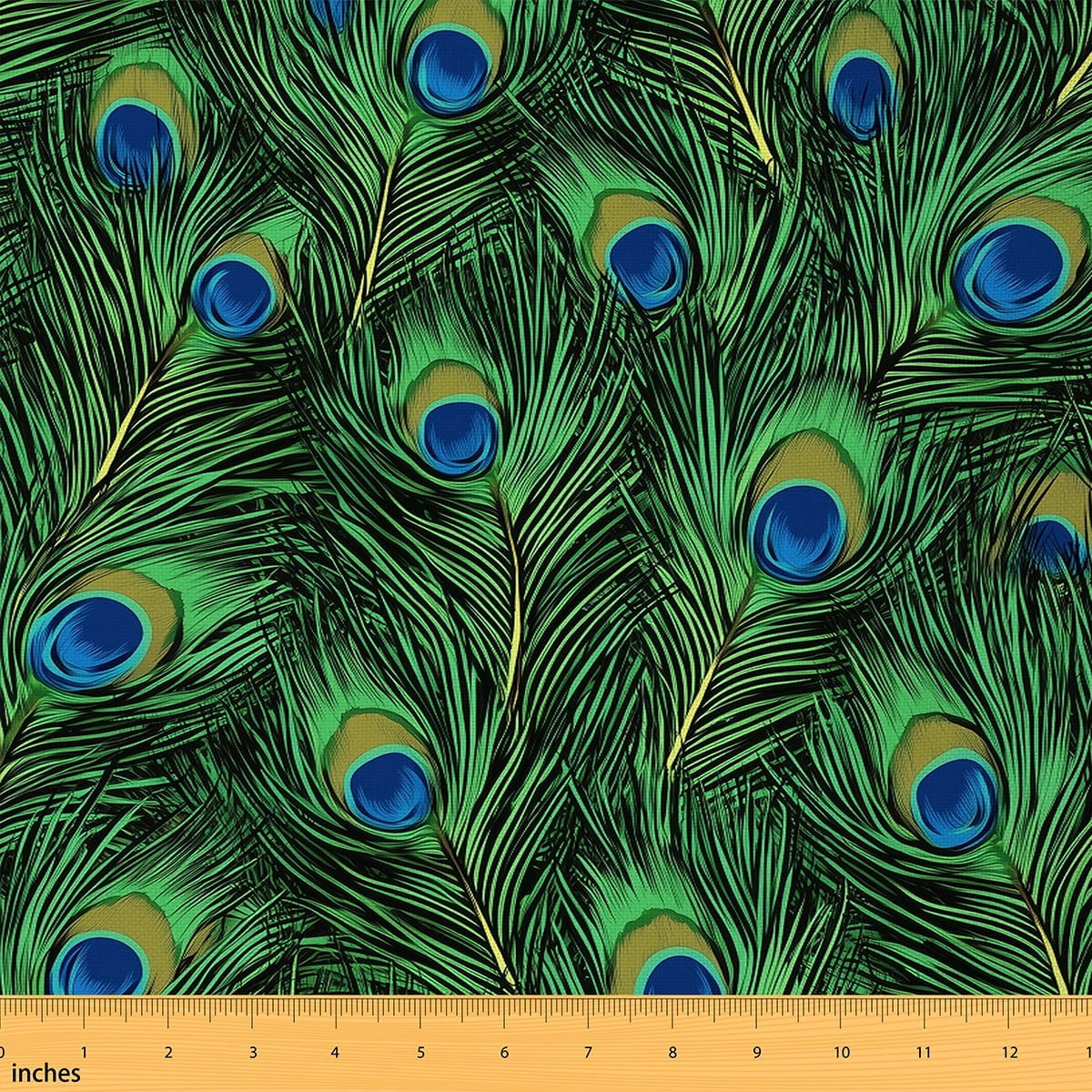 Manfei Chic Peacock Feathers Fabric by the Yard (1 Yard), Wild Animal Decorative Fabric by the Yard, Green Aesthetic Sewing & Crafting Fabric