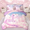 thumbnail image 1 of Manfei Chic Pet Cat 7-Piece Bedding Comforter Set,Fairy Tale Theme King Bedding Sets,Colorful Loves Flowers Bed Sheets For Girls,Microfiber Bedroom Decor Reversible, 1 of 8