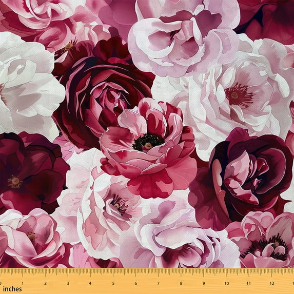 Manfei Chic Pink Blossoms Sewing & Crafting Fabric (3 Yards), Girls Flower Home Decor Fabric by the Yard, Floral Theme DIY Fabric