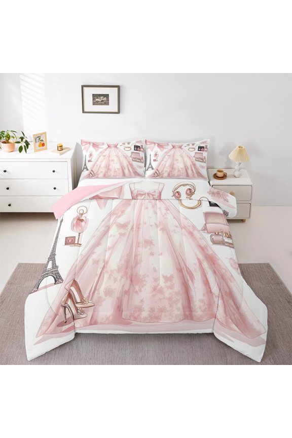 Chic Princess Dree Bedding Comforter Set,Romantic Valentine'S Day Twin Comforter Sets,Chic Diamond Perfume Bedding Set For Girls,Super Cozy Room Decor Reversible,2-Piece