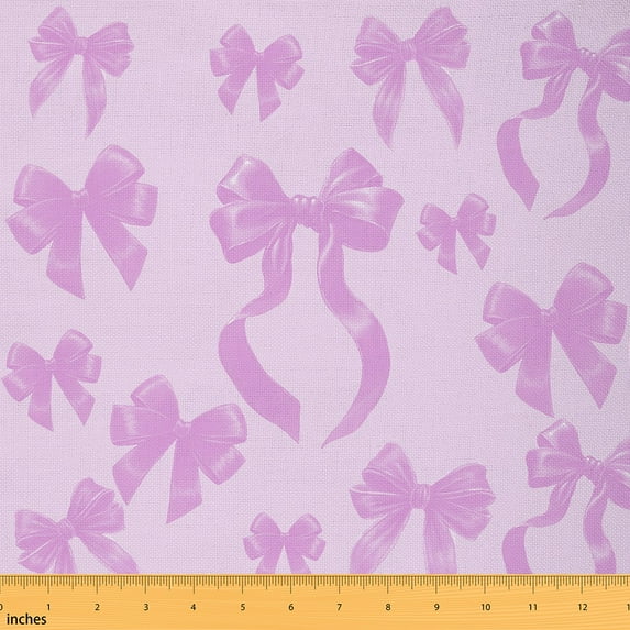 Manfei Chic Purple Bow Fabric by the Yard 3 Yards, Girls Bowknot Room Decor Fabric by the Yard, Dreamy Princess Ribbon Fabric for Sewing, Luxury Bedroom Decor