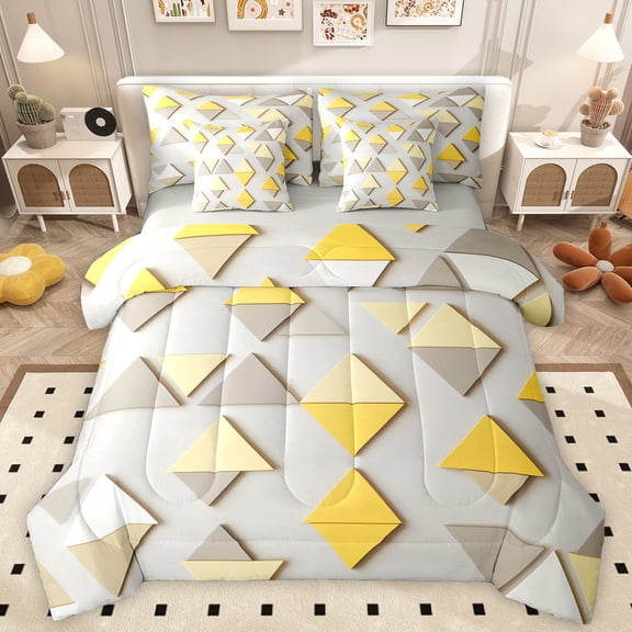 Manfei Chic Stereoscopic Triangle Bedding Comforter Set 7 Pieces, Aesthetic Abstract Full Bedding Set, Modern Fashion Minimalism Reversible Fitted Sheet Flat Sheet, Breathable Home Decor