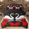 thumbnail image 1 of Manfei Chic Swan Bedding Comforter Set 7pcs for Girls Women, 3D Rose Blossom King Bedding Sets, Black Red White Bed Sheets, Microfiber Bedroom Decor, 1 of 8