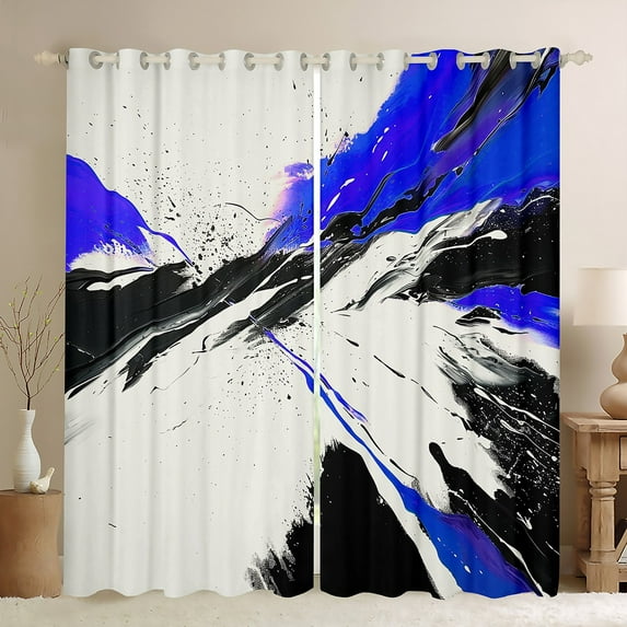 Manfei Chic Watercolor Blackout Curtains Set of 2 (52x84 Each) for Teen, Chinese Ink Window Curtains, Black Blue Splash Curtains and Drapes, Curtains and Drapes Bedroom Decor