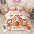 thumbnail image 1 of Manfei Chic Xmas Tree 7pcs Bedding Comforter Set,Cartoon Gingerbread House Queen Bedding Sets,Green Pink Brown Queen Sheet Sets For Girls Boys Kids,Super Cozy Room Decor Reversible, 1 of 9