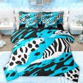 thumbnail image 1 of Manfei Chic Zebra Leopard Print Bedding Comforter Set 7pcs, Blue Wateroclor Art Queen Bedding Sets, Modern Fashion Abstract Reversible Queen Sheet Sets, Breathable Home Decor, 1 of 7