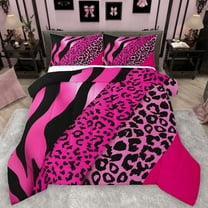 Manfei Chic Zebra Leopard Print Bedding Comforter Set, Pink Wateroclor Art Twin Comforter Sets, Modern Fashion Abstract Reversible Bedding Set, Luxury Bedroom Decor, 2pcs