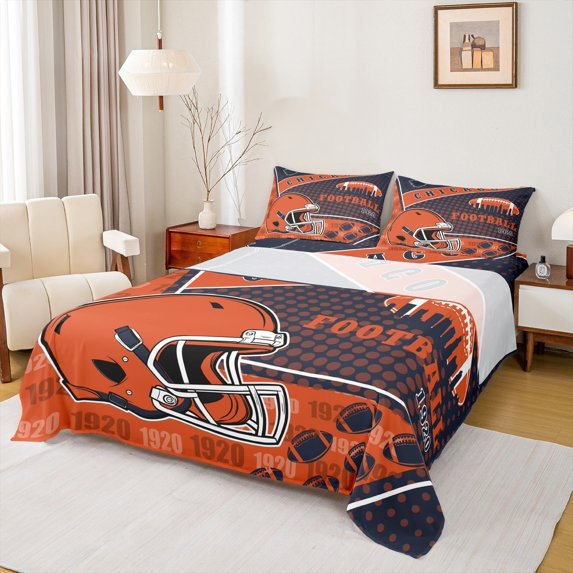 Manfei Chicago Queen Sheet Sets,Rugby Sports Flat Sheet,American Football Queen Fitted Sheet,Breathable Room Decorative,4 Pieces