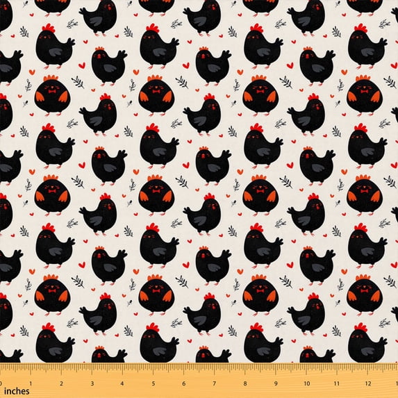 Manfei Chicken Row Fabric by the Yard 3 Yards, Red Rooster Room Decor ...