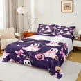 thumbnail image 1 of Manfei Child Bow Ghost Twin Sheet Sets, Kawaii Bat Spider Fitted and Flat Sheet, Purple Cartoon Halloween Microfiber Bedroom Decor, 3pcs, 1 of 7