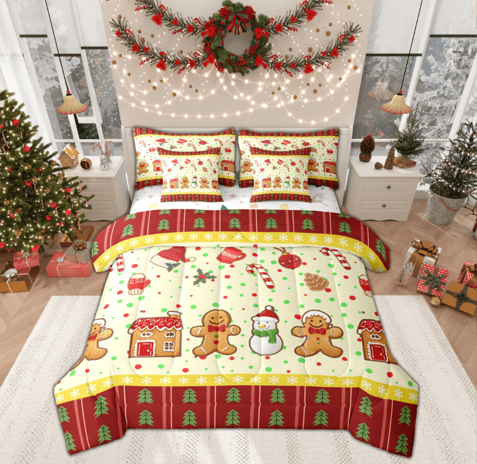 Manfei Child Gingerbread Man Twin Bedding Sets 7-Piece, Yellow Red ...