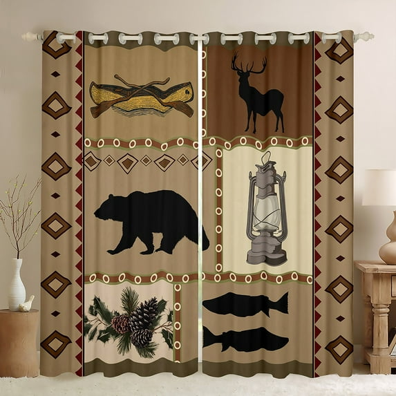 Manfei Child Rustic Farmhouse Curtains Pack of 2 (42x84 Each), Woodland Wildlife Curtains Blackout, Bear Reindeer Animal Bedroom Curtains, Window Curtains Room Decor