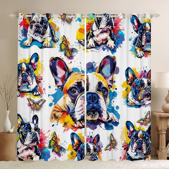 Manfei Child Teens Cute Animal Dog Black Out Curtains,Flying Butterflies Curtains Pack of 2 (42x63 Each),Graffiti Splash Bedroom Curtains,Super Cozy Room Decor