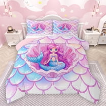 Manfei Child Teens Kawaii Mermaid Princess Bedding Comforter Set 2pcs,Cartoon Animal Twin Comforter Sets Microfiber,Dreamy Gradient Breathable Bedding Set,Microfiber Bedroom Decor,Reversible