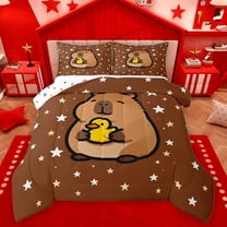 Manfei Children Kids Cute Capybara Yellow Duck Bedding Comforter Set 2pcs,Stars Print Twin Comforter Sets Microfiber,Cartoon Animal Breathable Bedding Set,Super Cozy Room Decor,Reversible