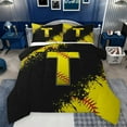 thumbnail image 1 of Manfei Children Teens Personalized Initial T 3 Pieces Queen Comforter Set,Graffiti Splash Ultra Soft Bedding Sets,Sport Baseball Bedding Comforter Set Breathable,Super Cozy Room Decor,Reversible, 1 of 8