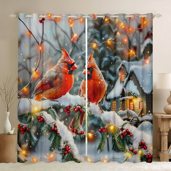 Manfei Christmas Bird Robin Black Out Curtains for Kid, Winter Flower Plant Curtains Pack of 2 (42x63 Each), Countryside Bedroom Curtains, Window Curtains Bedroom Decor
