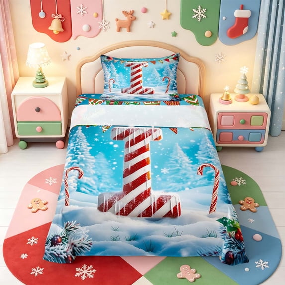 Manfei Christmas Candy Cane Pattern Twin Sheets,3D Alphabet I Print ...
