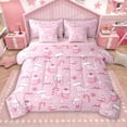 thumbnail image 1 of Manfei Christmas Dessert Candy 7 Pieces Bedding Comforter Set, Girly Pink Princess Bowknot Full Bedding Set, Cartoon Theme Reversible Fitted Sheet Flat Sheet, Luxury Bedroom Decor, 1 of 8