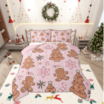 Manfei Christmas Dessert Child Bedding Comforter Set, Kawaii Snowflake Print Twin Comforter Sets, Princess Cartoon Style Reversible Bedding Set, Breathable Home Decor, 2pcs