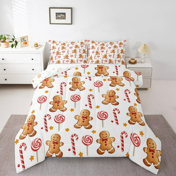 Manfei Christmas Dessert Child Full Size Comforter Sets, Kawaii Snowflake Print Bedding Comforter Set, Princess Cartoon Style Reversible Bedding Sets, Microfiber Bedroom Decor, 3 Pieces