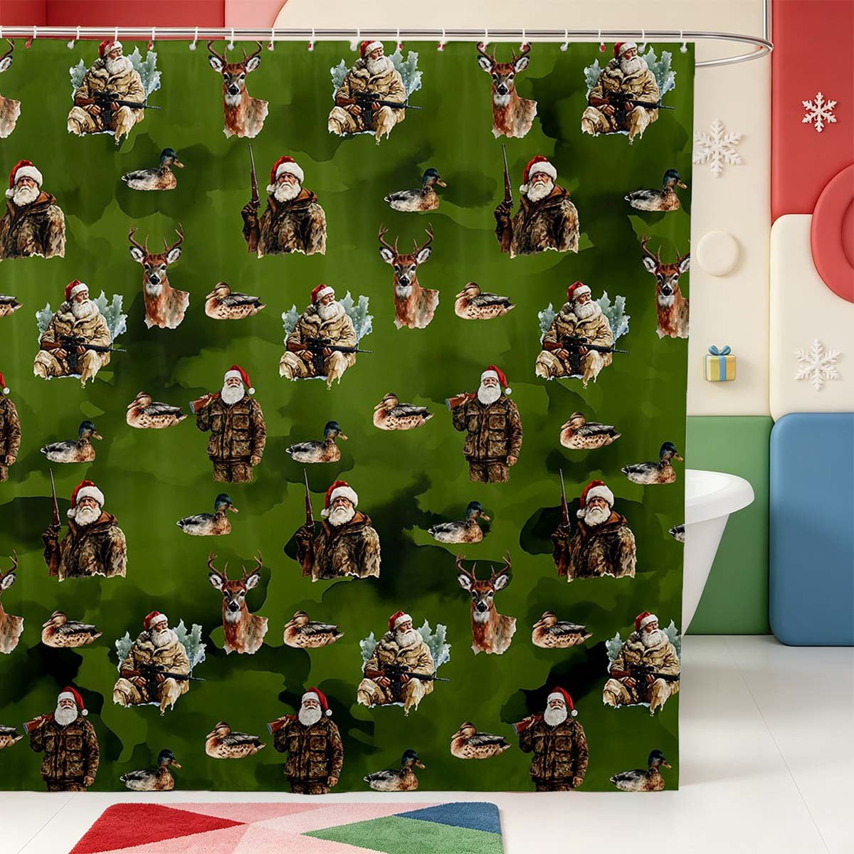 Manfei Christmas Dreamy Camouflage Shower Curtain 72Wx72L,Fawn Print ...