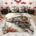 thumbnail image 1 of Manfei Christmas Flower 7pcs Bedding Comforter Set,Vintage Western Train Queen Bedding Sets,Red Beige Brown Queen Sheet Sets For Men Women,Microfiber Bedroom Decor Reversible, 1 of 9