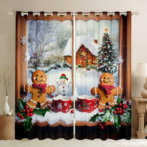 Manfei Christmas Gingerbread Man Blackout Curtains Set of 2 (52x84 Each), Western Fairy Tale Window Curtains, Winter Festival Holiday Curtains and Drapes, Curtains and Drapes Room Decor