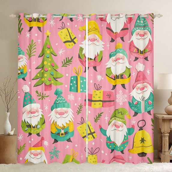 Manfei Christmas Gnome Black Out Curtains,Merry Xmas Curtains Pack of 2 (42x63 Each),Pink Blue Yellow Bedroom Curtains For Girl Boy,Super Cozy Room Decor
