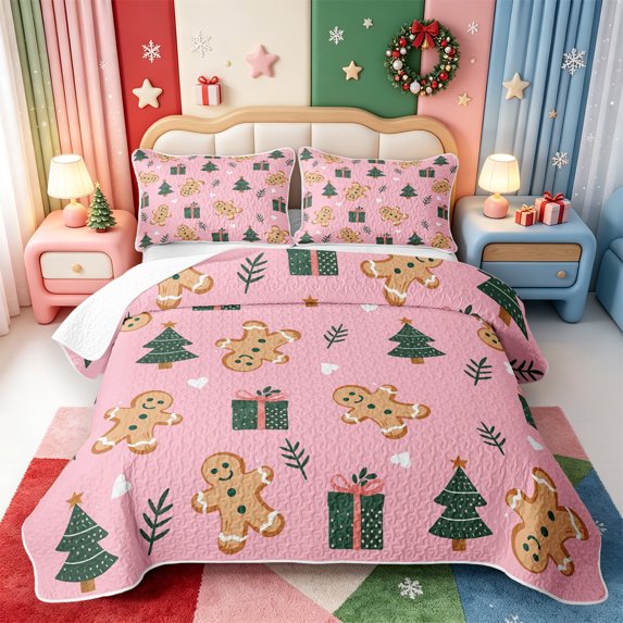 Manfei Christmas Happy Holiday Twin Quilt Set,Rustic Animals Twin Coverlet Set,2pcs,1 Bedspread and 1 Pillowcase