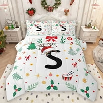 Homewish Christmas Initial S Letter Bedding Comforter Set for Teens, Cartoon Santa Claus Hat Twin Comforter Sets, Xmas Tree Reversible Bedding Set, Ultra Soft Bedroom Decor, 2 Pieces