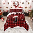 thumbnail image 1 of Homewish Christmas Monogrammed J Queen Comforter Set for Kids, Winter Snowflake Bedding Sets, Black Red Buffalo Plaid Reversible Bedding Comforter Set, Super Cozy Room Decor, 3pcs, 1 of 8