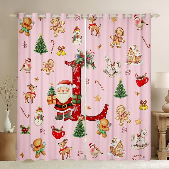Manfei Christmas Monogrammed L Black Out Curtains for Kids, Xmas Tree Reindeer Curtains Pack of 2 (42x63 Each), Funny Santa Claus Bedroom Curtains, Living Room Curtains Decor