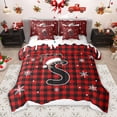 thumbnail image 1 of Homewish Christmas Monogrammed S Bedding Comforter Set 7 Pieces for Kids, Winter Snowflake Full Bedding Set, Black Red Buffalo Plaid Reversible Fitted Sheet Flat Sheet, Microfiber Bedroom Decor, 1 of 7