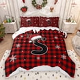 thumbnail image 1 of Homewish Christmas Monogrammed S Full Size Comforter Sets for Kids, Winter Snowflake Bedding Comforter Set, Black Red Buffalo Plaid Reversible Bedding Sets, Microfiber Bedroom Decor, 3pcs, 1 of 8