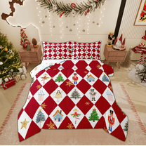 Manfei Christmas Nutcracker Bedding Comforter Set for Kid, Dreamy Princess Fairy Twin Comforter Sets, Retro Red Plaid Reversible Bedding Set, Luxury Bedroom Decor, 2 Pieces