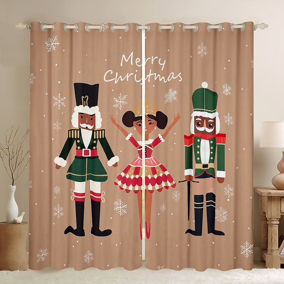 Manfei Christmas Nutcracker Black Out Curtains for Kids, Merry Xmas Themed Curtains Pack of 2 (42x63 Each), Winter Snowflake Bedroom Curtains, Luxury Bedroom Decor