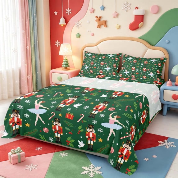 Manfei Christmas Nutcracker Design Queen Sheets,Royal Ballerina Queen ...