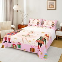 Manfei Christmas Nutcracker Twin Sheet Sets for Kid, Dreamy Princess Fairy Twin Fitted Sheet, Xmas Tree Gift Flat Sheet, Breathable Home Decor, 3pcs