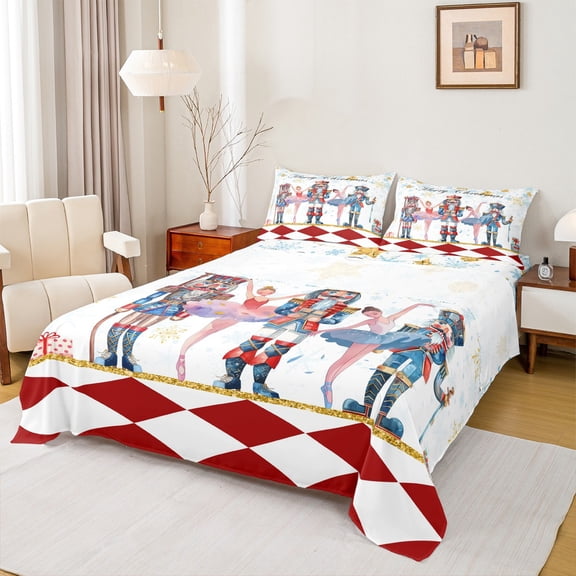 Manfei Christmas Nutcracker Twin Sheet Set (3-Piece) Ballerina Happy New Year Decor For Teens