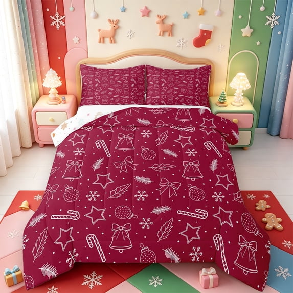 Manfei Christmas Print Full Size Comforter Sets,Vintage Santa Claus Bedding Comforter Set,Xmas Reversible,3-Piece,1 Comforter and 2 Pillowcases
