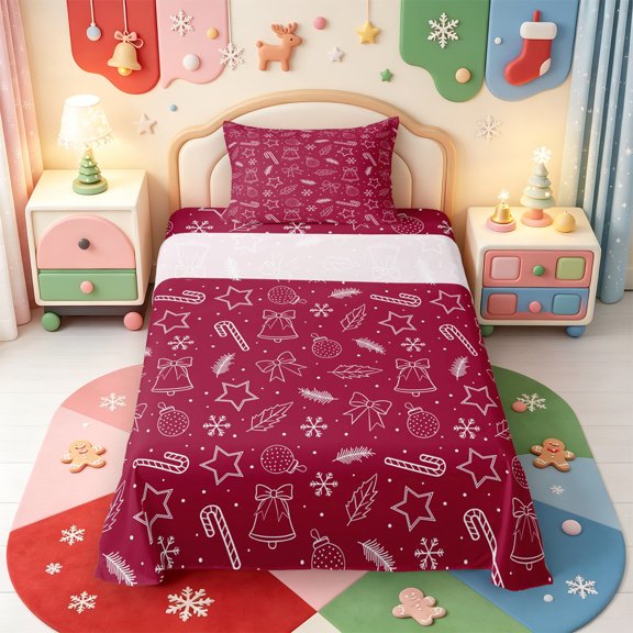 Manfei Christmas Print Twin Sheets,Vintage Santa Claus Bedding,3pcs,1 Flat Sheet,1 Fitted Sheet and 1 Pillowcase