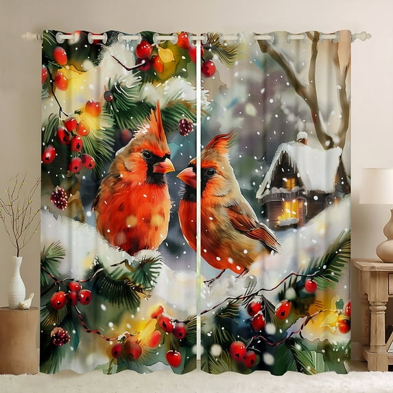 Manfei Christmas Robin Curtains Pack of 2 (42x84 Each), Winter Plant Fruit Curtains Blackout, Rustic Farmhosue Cabin Bedroom Curtains, Window Curtains Bedroom Decor