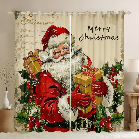 Manfei Christmas Santa Claus Black Out Curtains, Vintage Fairy Tale Curtains Pack of 2 (42x63 Each), Teens Kids Child Bedroom Curtains, Window Curtains Bedroom Decor