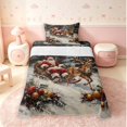 thumbnail image 1 of Manfei Christmas Santa Twin Sheets,Festive Reindeer Animals Bedding,Gray Orange,3 Pieces,1 Flat Sheet,1 Fitted Sheet and 1 Pillowcase, 1 of 6