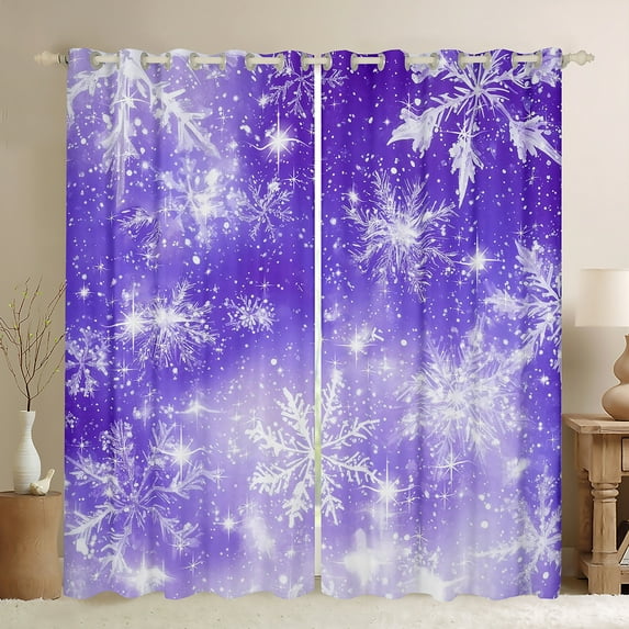 Manfei Christmas Snowflake Child Black Out Curtains, Happy New Year Curtains Pack of 2 (42x63 Each), Kawaii Cartoon Glitter Stars Bedroom Curtains, Curtains and Drapes Bedroom Decor