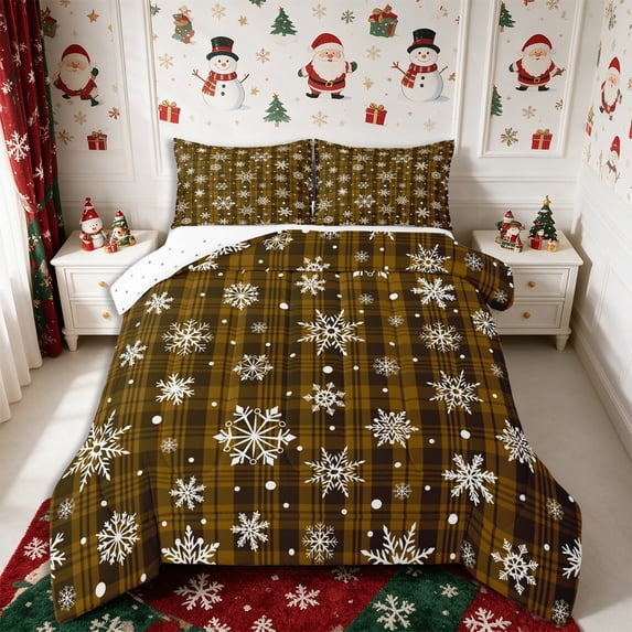 Manfei Christmas Snowflake Full Size Comforter Sets 3-Piece,Happy Xmas Bedding Comforter Set,1 Comforter and 2 Pillowcases,Reversible