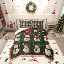 Manfei Christmas Snowman Bedding Comforter Set,Merry Xmas Twin Comforter Sets,Green White Red Bedding Set For Kids,Microfiber Bedroom Decor Reversible,2-Piece